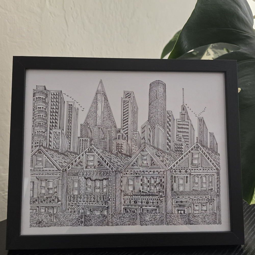 San Francisco California Art Original Drawing Painted Ladies